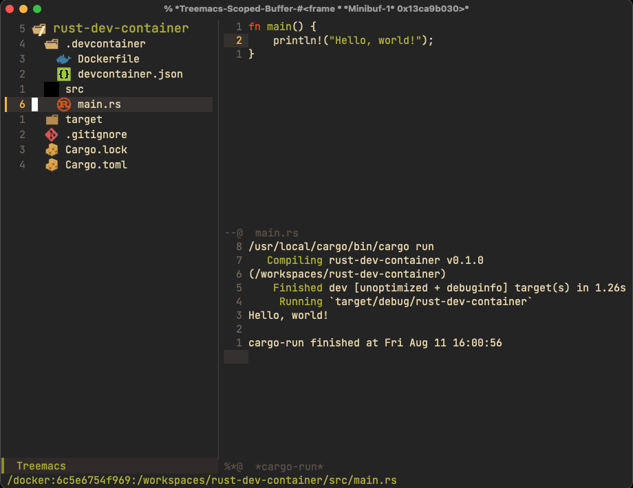 Containerized project in Emacs