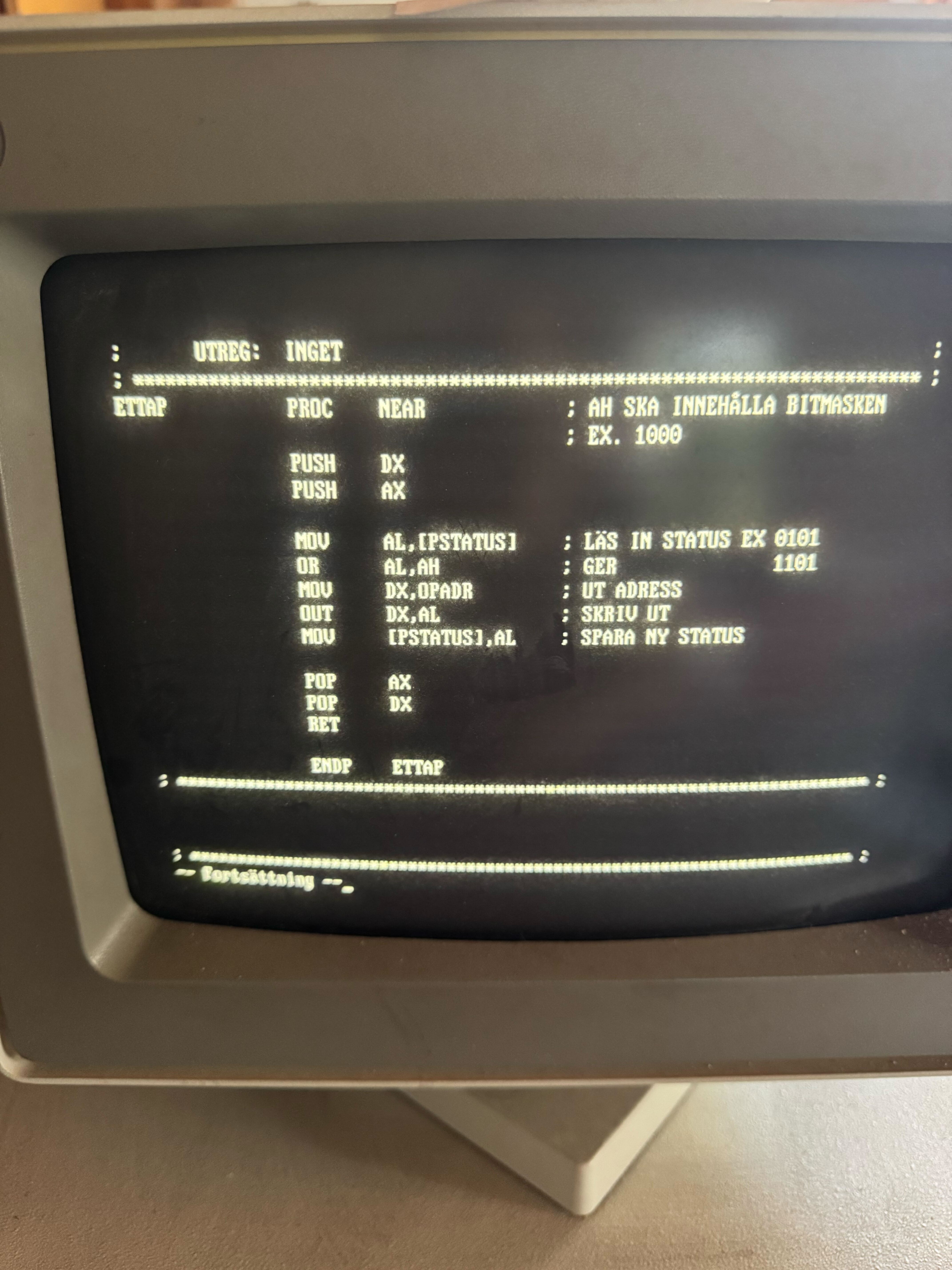 A listing of
assembler code.